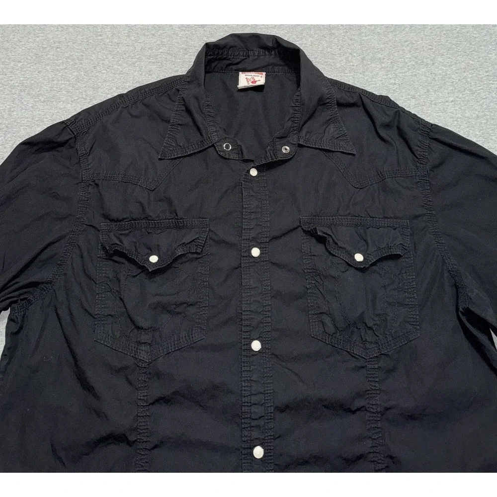 True Religion Men's Shirt Western Black pearl Snap Button Up Size 2XL